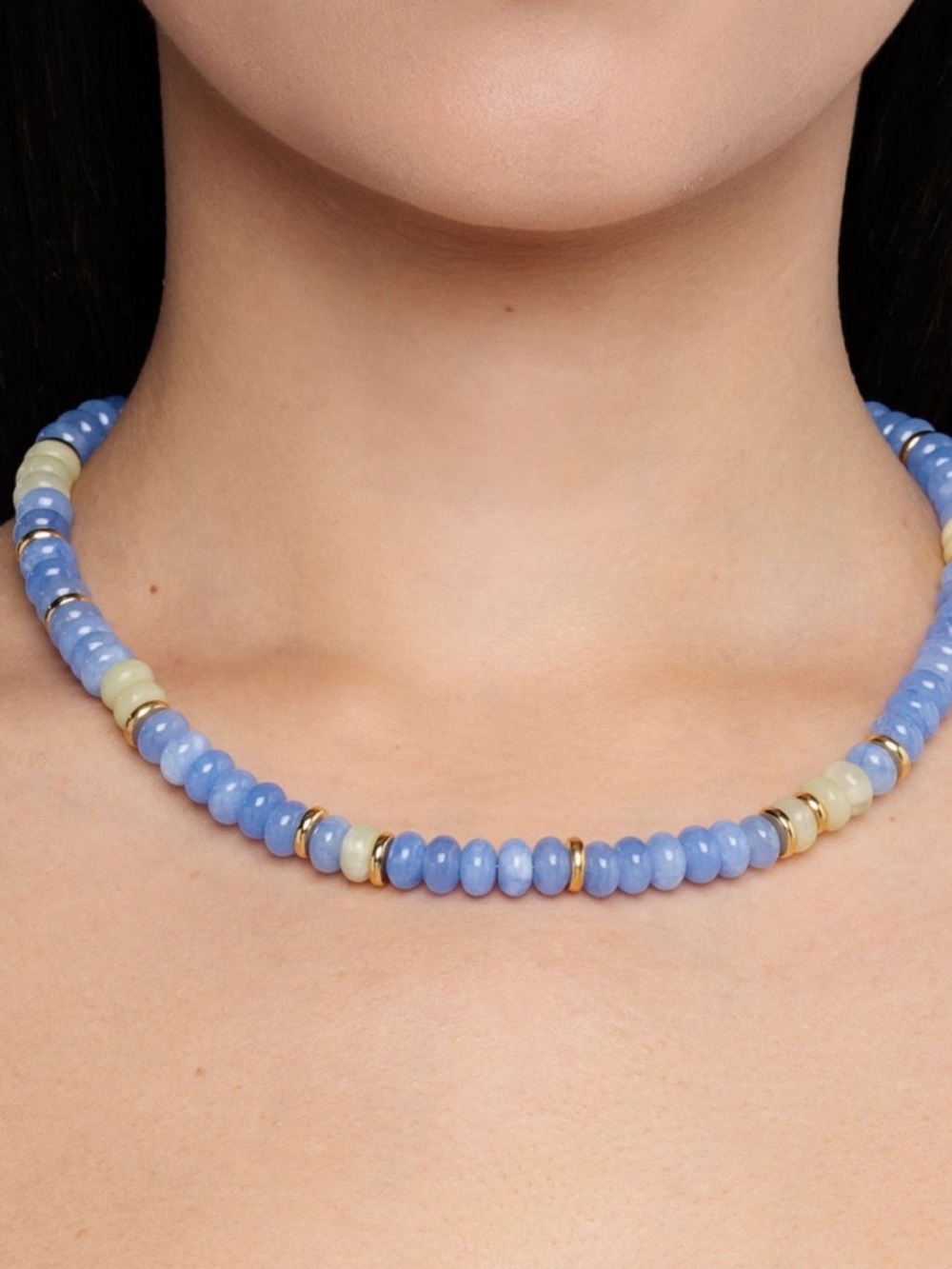 Mayamar Light Blue Quartz Beaded Necklace with 24k Gold Accents (nwt) - Picture 2 of 5
